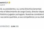 皇马官方：对若热-科斯塔的逝世深感悲痛，向其家人致以深切慰问
